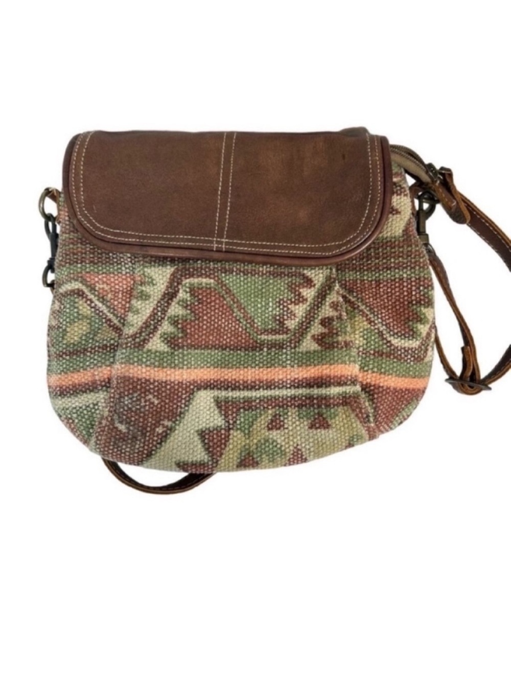 Myra Leather Canvas Southwestern Small Crossbody Messenger Bag